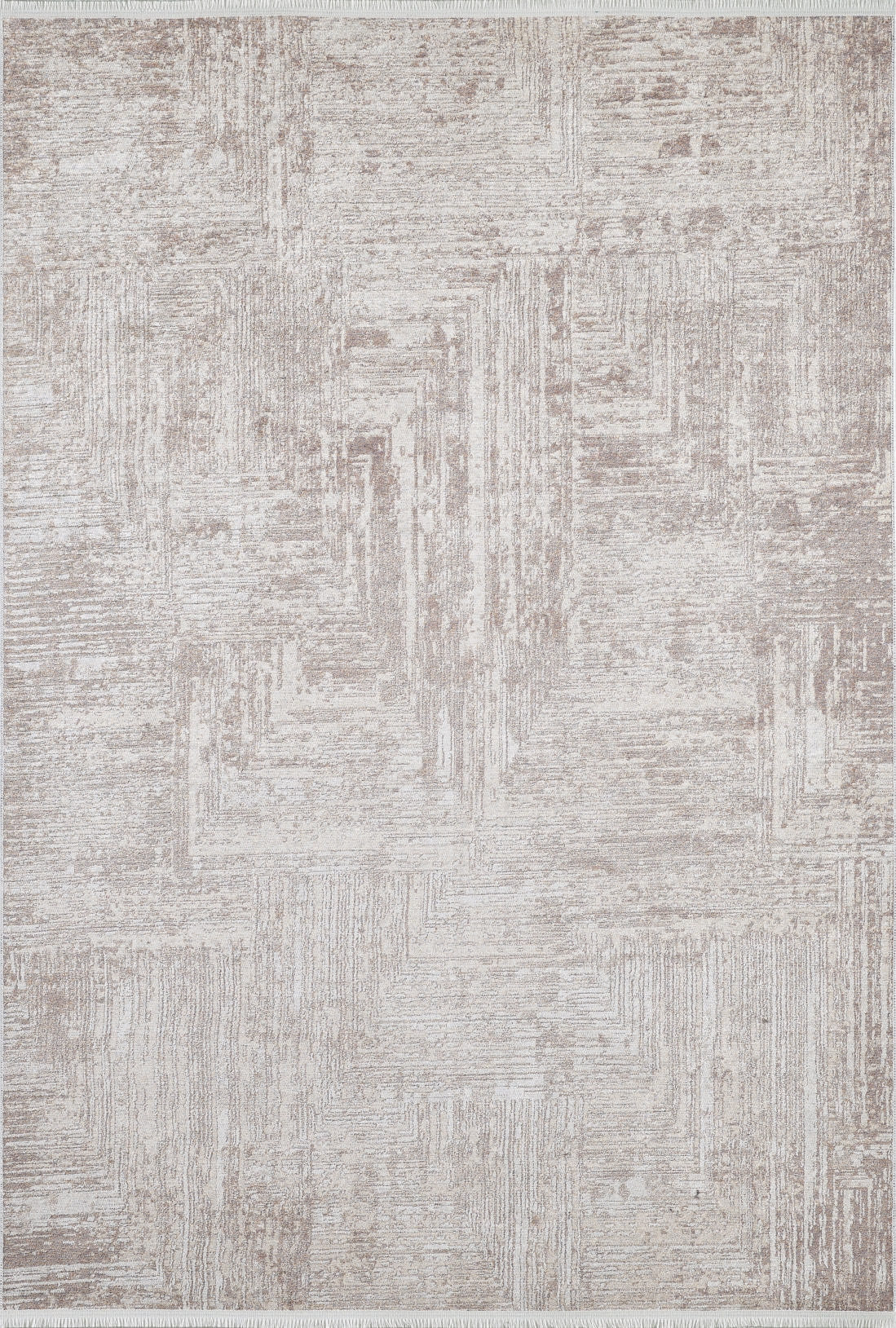 The Wildflower Fields - Washable Rug - JR1632 features a neutral flat weave with a subtle geometric pattern in beige and off-white tones, offering a slightly distressed texture. Stylish and convenient, this rug is easy to wash for effortless upkeep.