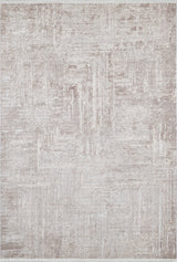 The Wildflower Fields - Washable Rug - JR1632 features a neutral flat weave with a subtle geometric pattern in beige and off-white tones, offering a slightly distressed texture. Stylish and convenient, this rug is easy to wash for effortless upkeep.