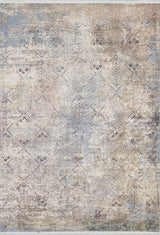 The Windowpane Trellis Washable Rug (JR1663) features a textured, distressed beige, taupe, and blue design with subtle geometric lines—ideal for high-traffic spaces and easy to clean.