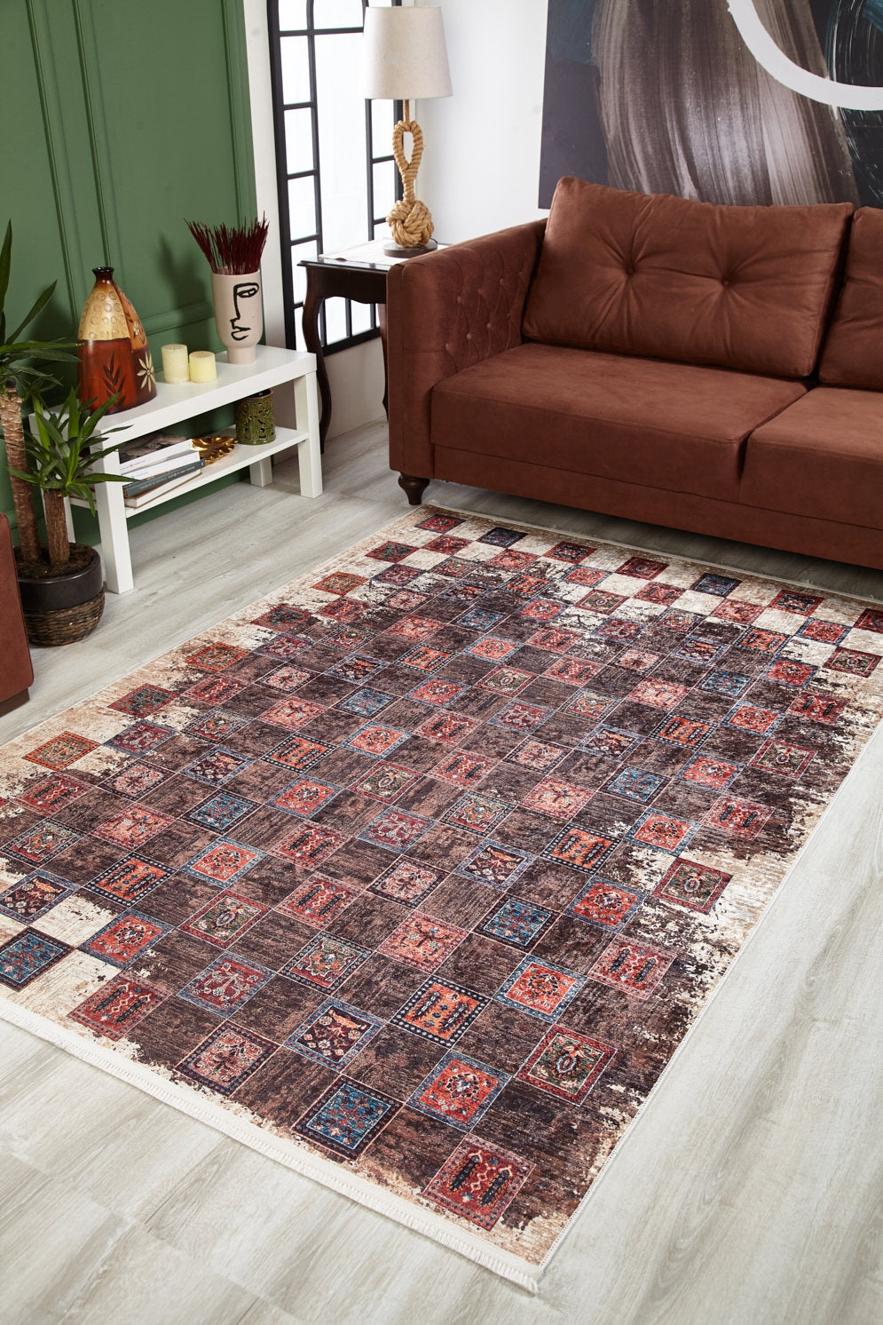 machine-washable-area-rug-Plaid-Modern-Collection-Bronze-Brown-Red-JR1574
