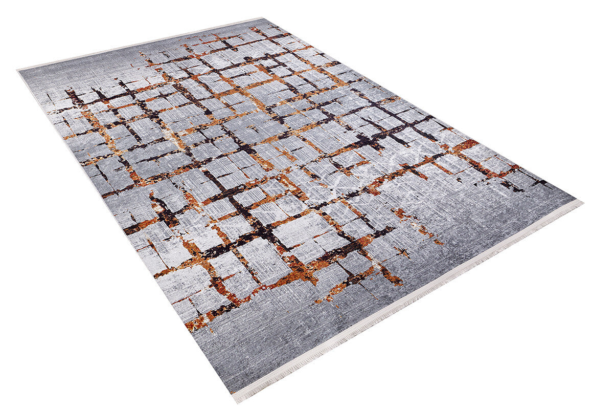 machine-washable-area-rug-Plaid-Modern-Collection-Orange-Gray-Anthracite-JR1205