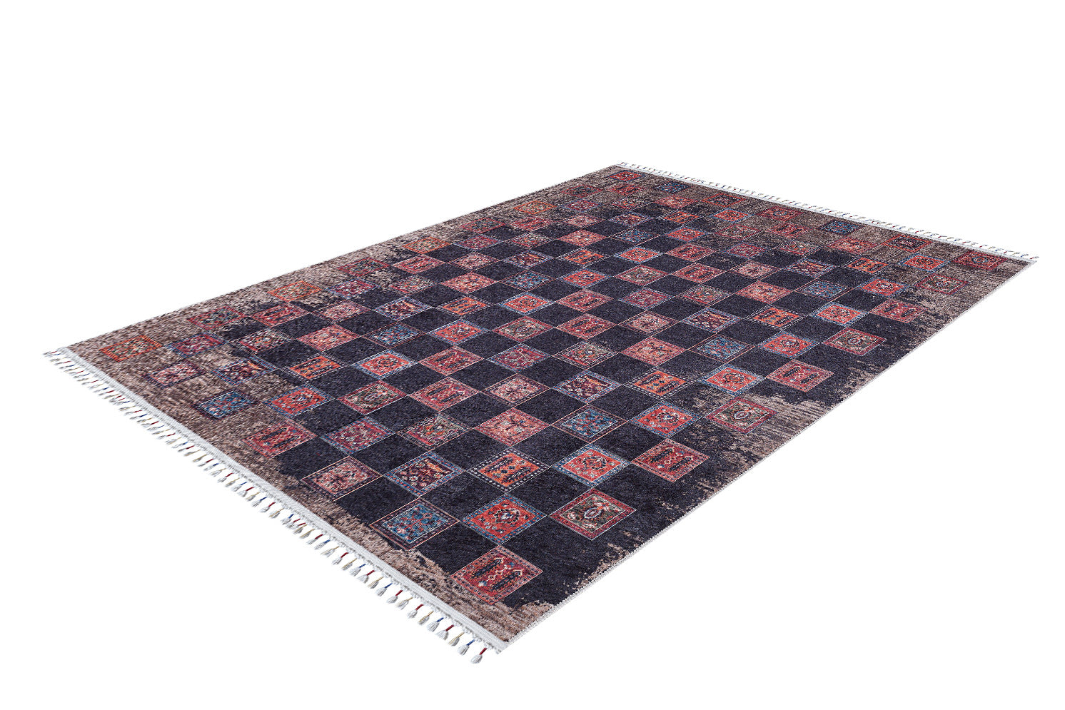 machine-washable-area-rug-Braided-Tassel-Collection-Black-Red-JR5026