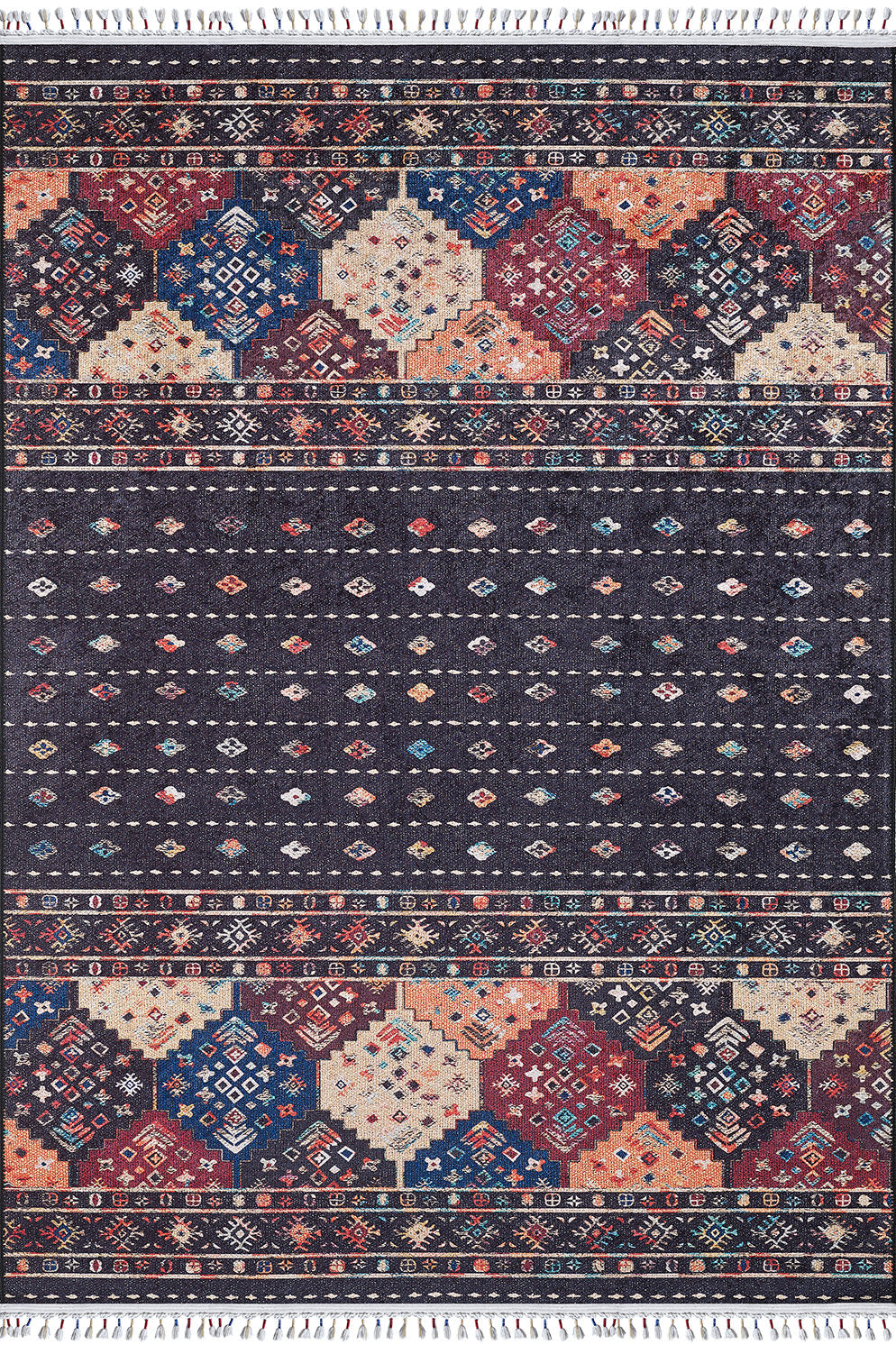 machine-washable-area-rug-Braided-Tassel-Collection-Multicolor-Black-JR5037