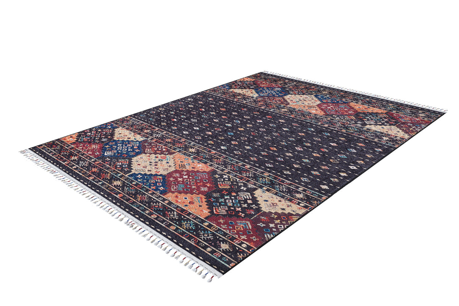 machine-washable-area-rug-Braided-Tassel-Collection-Multicolor-Black-JR5037