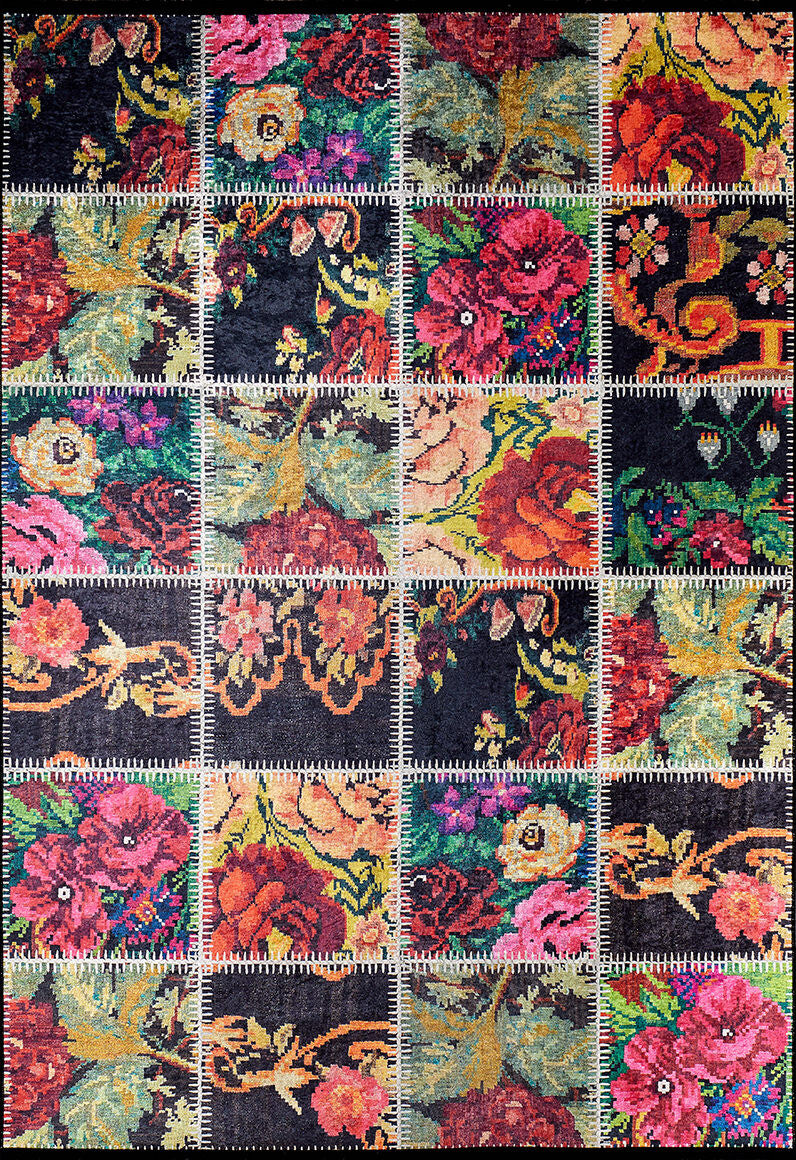 machine-washable-area-rug-Floral-Patchwork-Collection-Multicolor-Pink-JR298