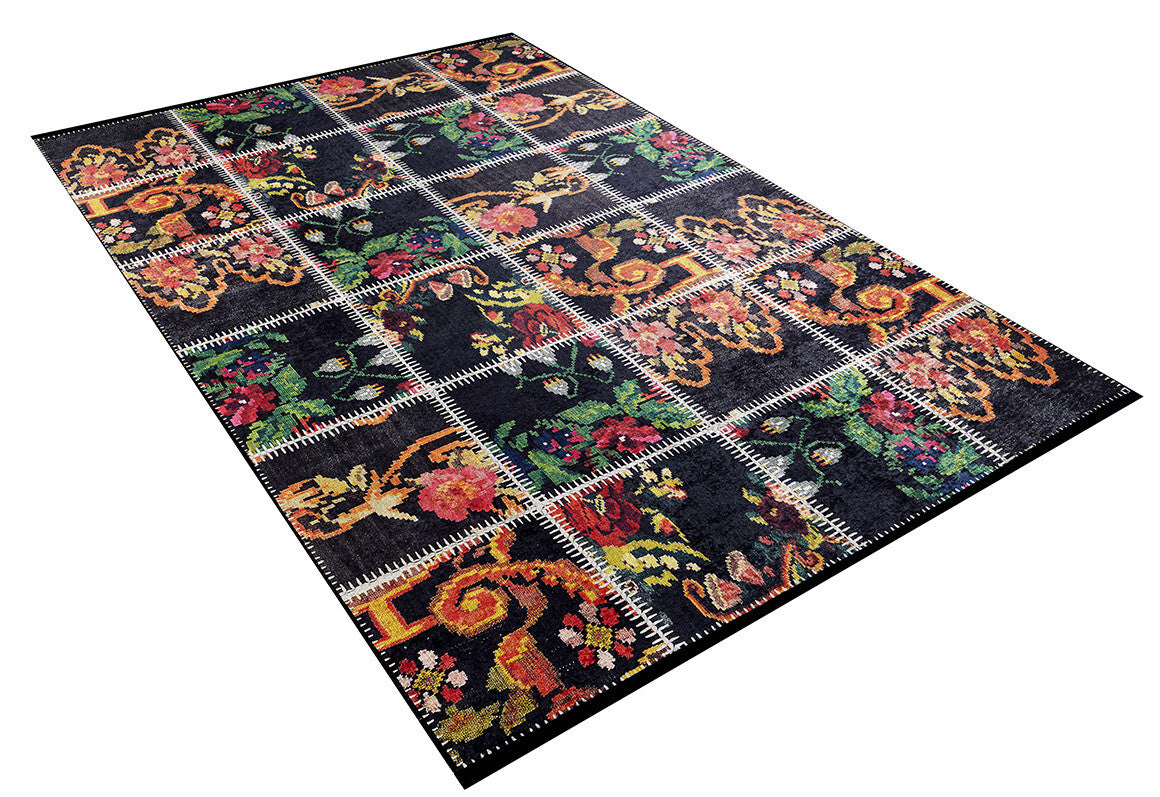 machine-washable-area-rug-Floral-Patchwork-Collection-Multicolor-Pink-JR299