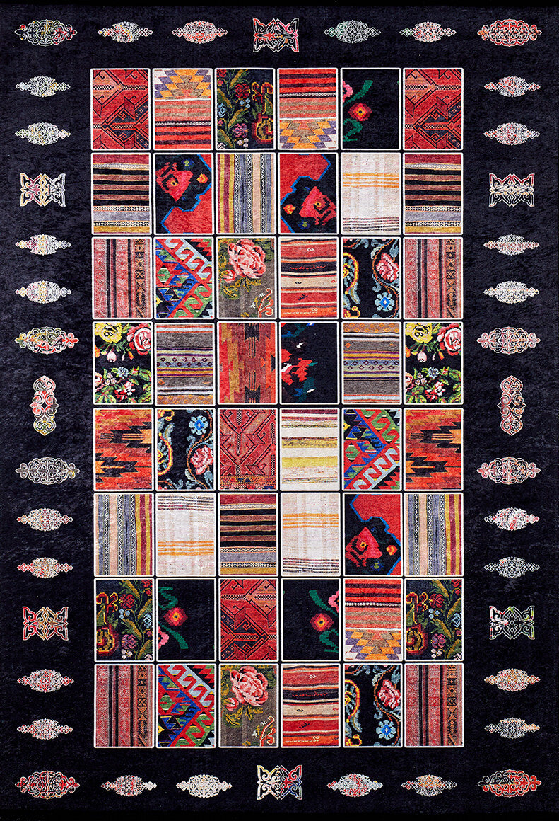machine-washable-area-rug-Plaid-Modern-Patchwork-Collection-Red-Multicolor-JR820