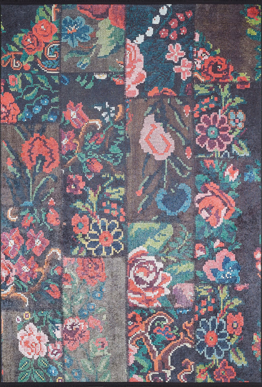 machine-washable-area-rug-Floral-Patchwork-Collection-Multicolor-JR1958