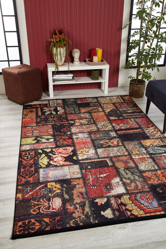 machine-washable-area-rug-Tribal-Ethnic-Patchwork-Collection-Multicolor-JR1965