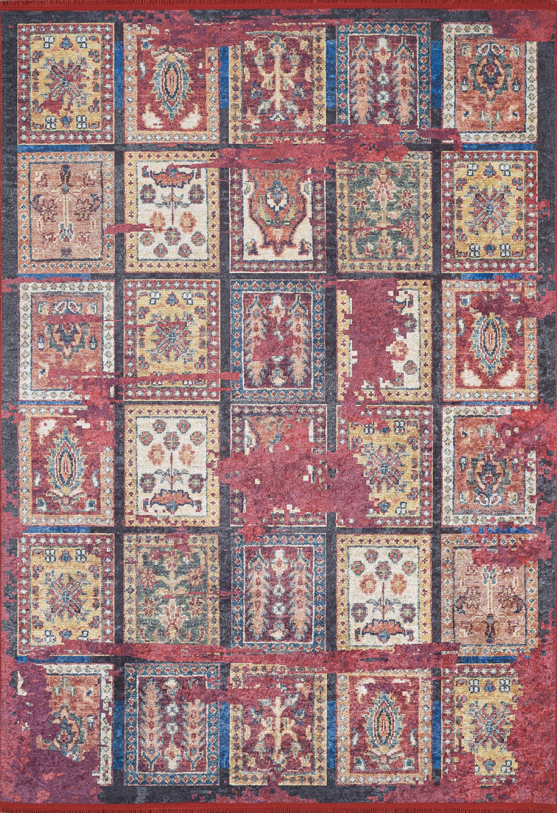 machine-washable-area-rug-Tribal-Ethnic-Collection-Multicolor-Red-JR1597