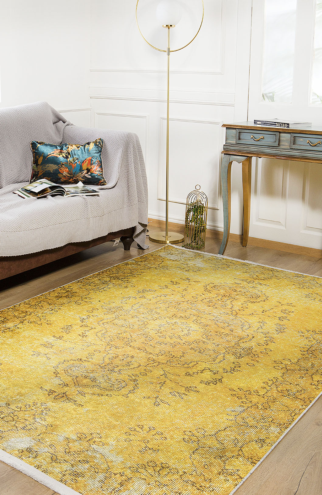machine-washable-area-rug-Medallion-Vintage-Collection-Yellow-Gold-JR174